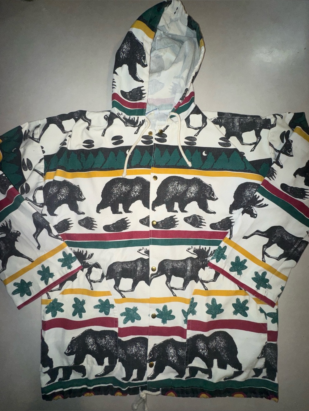 Vintage Michigan Rag Co. Bear Moose Jacket Size S/M 80s All Over Print Cabin